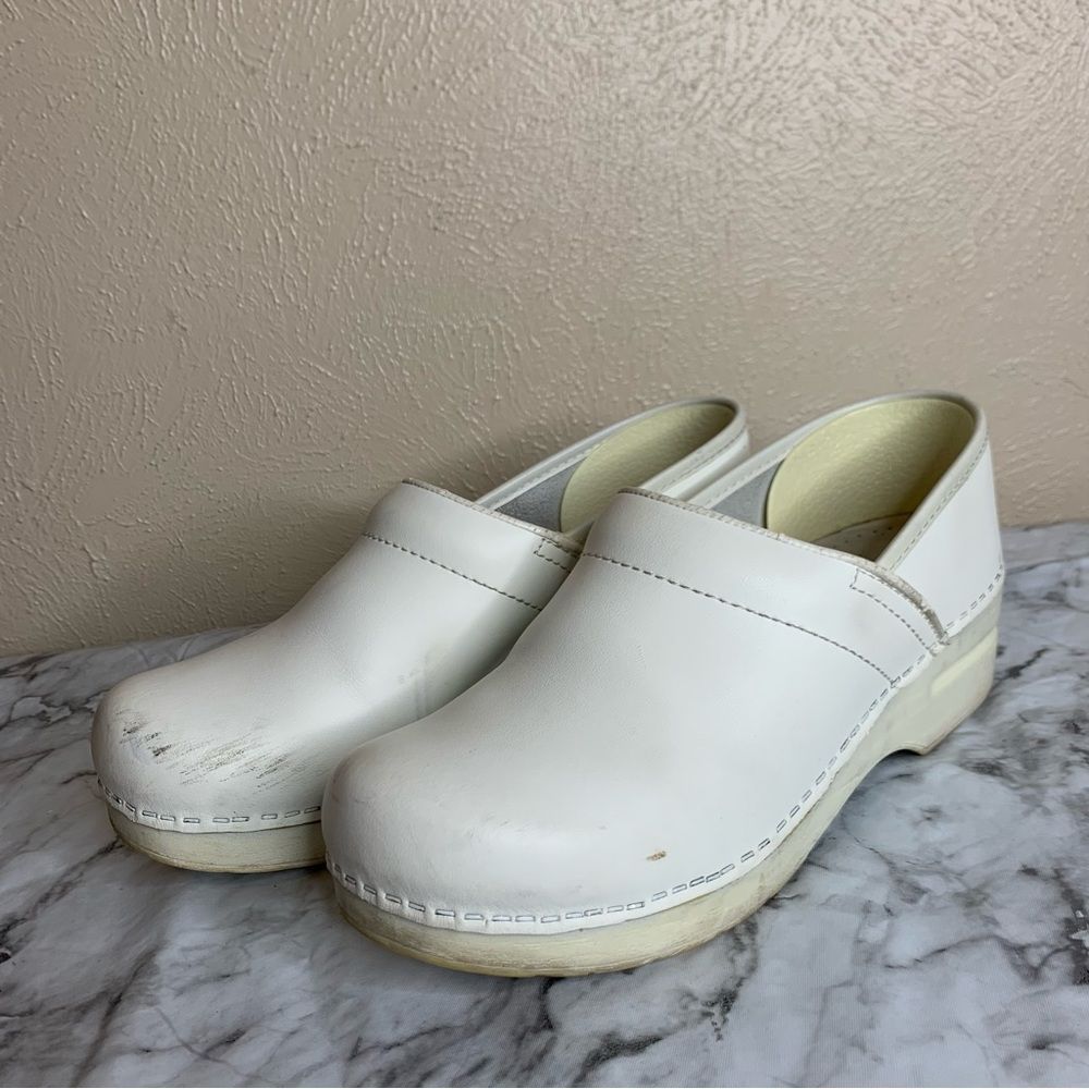 Dansko leather clogs white